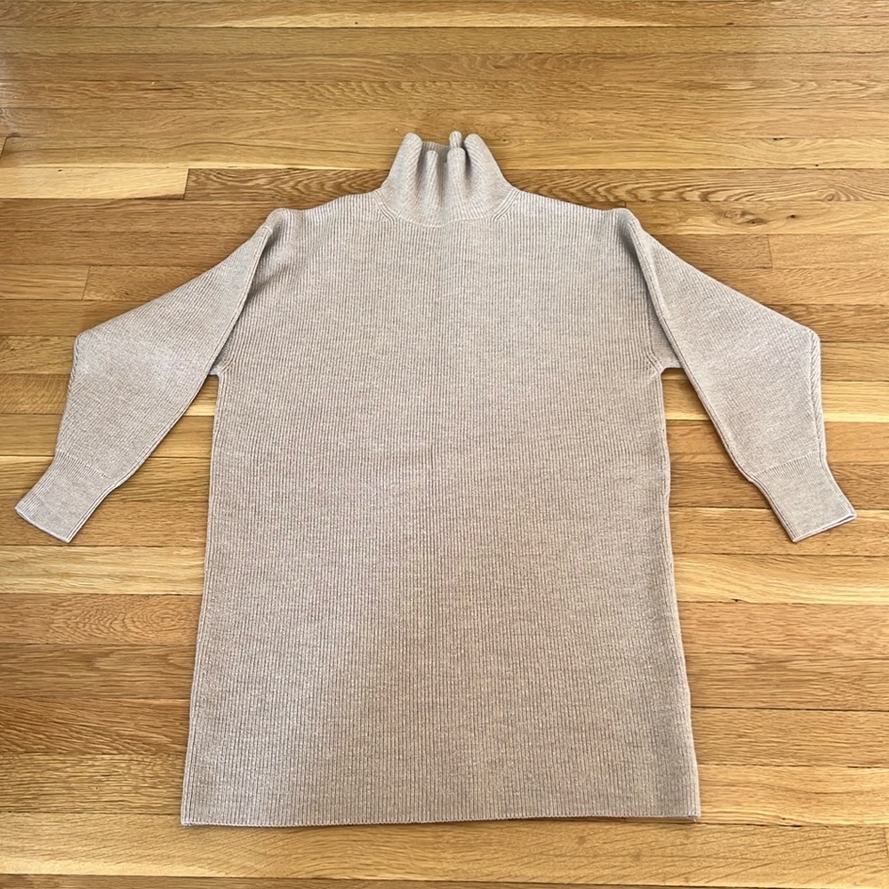 Babaton Ribbed Turtleneck Midi Dress in Light Taupe